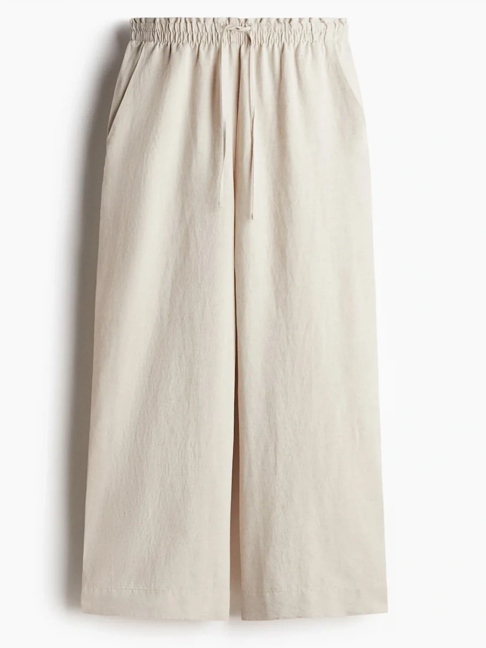 H&M Beige Linen-Blend Crop Pants